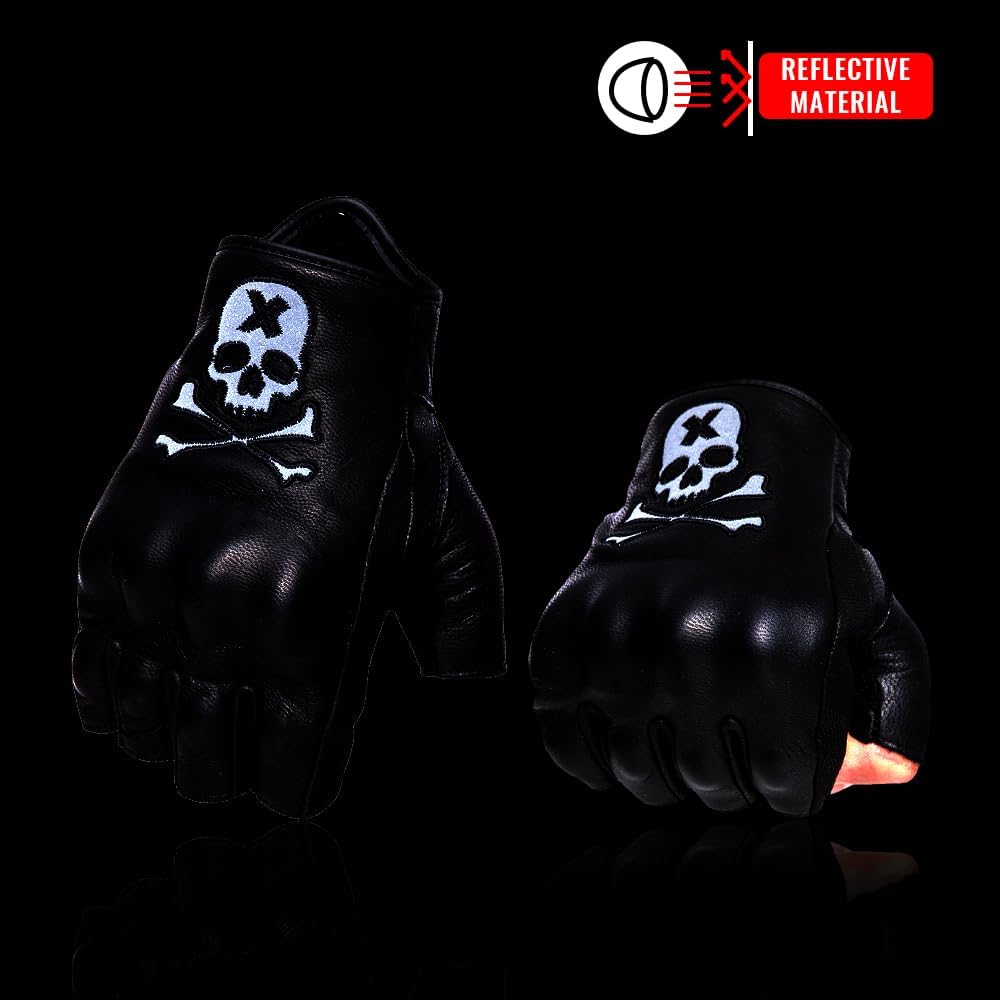 Goatskin Leather Motorcycle Motorbike Powersports Racing Gloves Reflective Skull Touchscreen for Men and Women Model