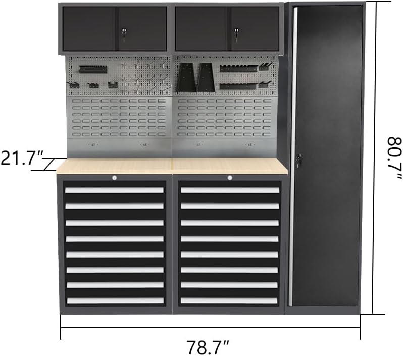 Metal Garage Cabinet Set, Heavy Duty for Workshop Basement Utility Room, Black and Grey, Wall Mounting Not Necessary