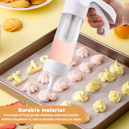Cookie Press Gun Kit with 12 Discs & 6 Piping Tips, Spritz Cookie Maker Easy Squeeze for Baking, DIY Biscuit Maker and Cake Icing Decoration