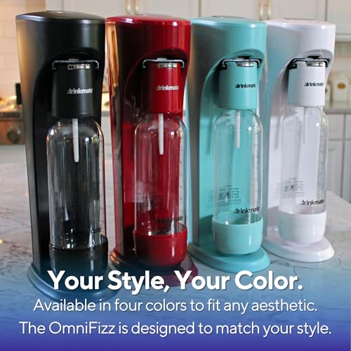 Drinkmate OmniFizz Sparkling Water Maker & Soda Streaming Machine | Carbonates Any Drink | SPECIAL BUNDLE | Includes 60L CO2 Cartridge + Two BPA-Free Bottles (Matte Black)