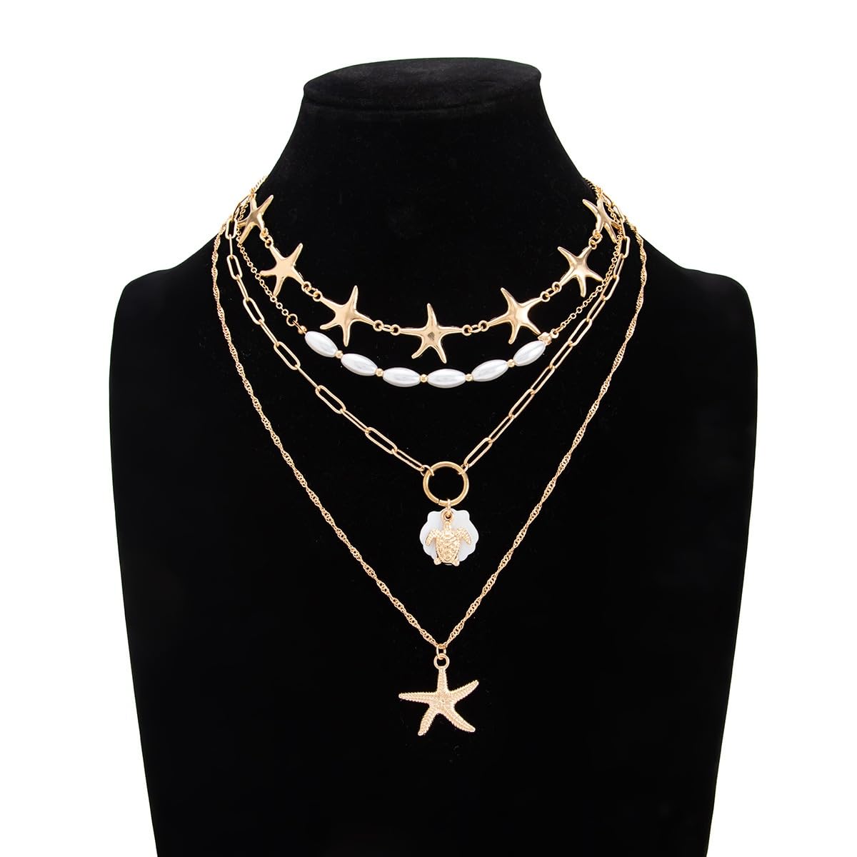 VIYPDRST Layered Starfish Necklaces for Women Trendy Dainty Gold Starfish Seashell Pendant Necklace Summer Beach Jewelry (Gold 3Layer)