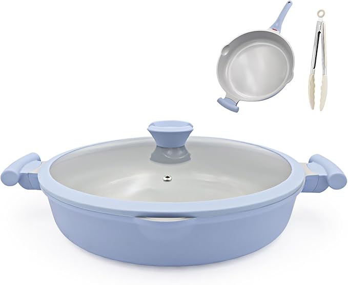 AIKENBBKK Ceramic Frying Pan Skillet Nonstick with Lid, 14 Inch Large Deep Saute Pan, Big Induction Pan Non Stick, 2-1 Cooking Cookware with Helper Handle,Family Size,Suitable for All Stoves,PFOA-Free