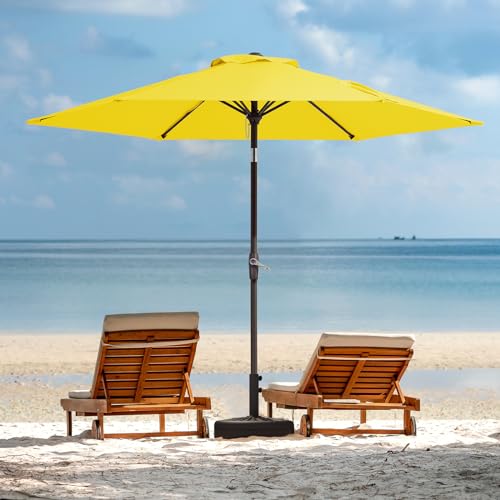 JEAREY 7.5FT Patio Umbrella Market Table Umbrella with 6 Sturdy Ribs, Push Button Tilt/Crank Outdoor Umbrella for Garden, Deck, Backyard, Pool and Beach,Yellow