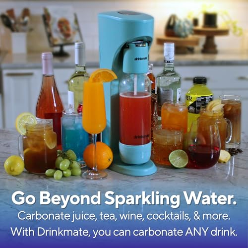 Drinkmate OmniFizz Sparkling Water Maker & Soda Streaming Machine | Carbonates Any Drink | SPECIAL BUNDLE | Includes 60L CO2 Cartridge + Two BPA-Free Bottles (Matte Black)