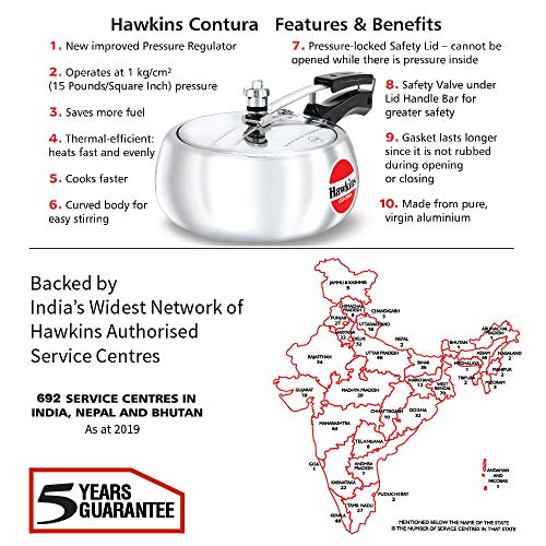 Hawkins 3.5 Litre Contura Pressure Cooker, Handi Inner Lid Cooker, Silver (HC35)