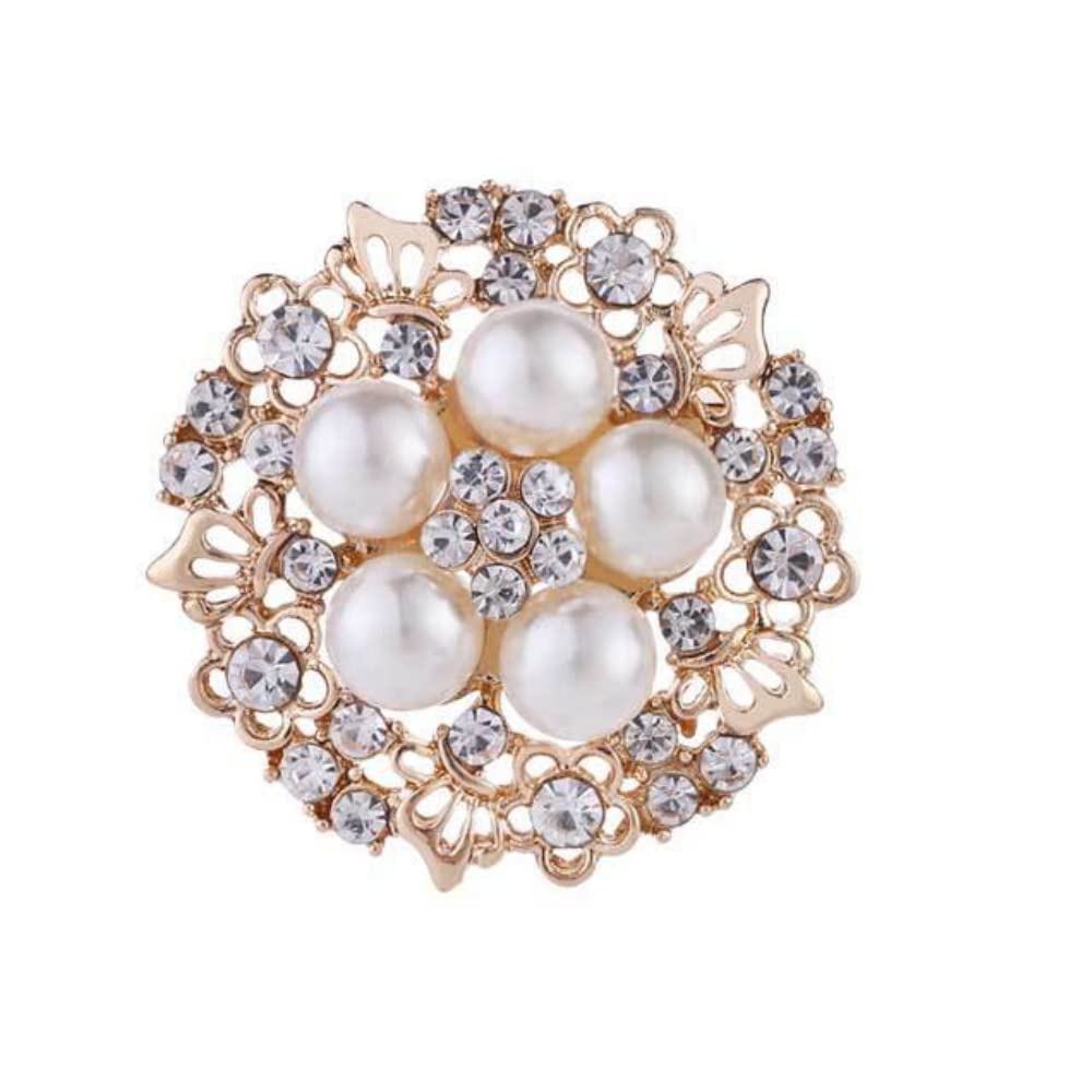 COLORFUL BLING Elegant Imitation Pearl Floral Crystal Brooch Pin for Wedding Bridal Fashion Jewelry-F