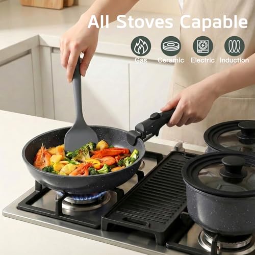 GiPP Ceramic Pots and Pans Set Non Stick, Nonstick Detachable Handle Cookware Sets, Healthy Non Toxic PFAS PFOA & PTFE Free, Dishwasher ＆Oven Safe, Induction Kitchen Pot and Pan, 17 Piece Gray