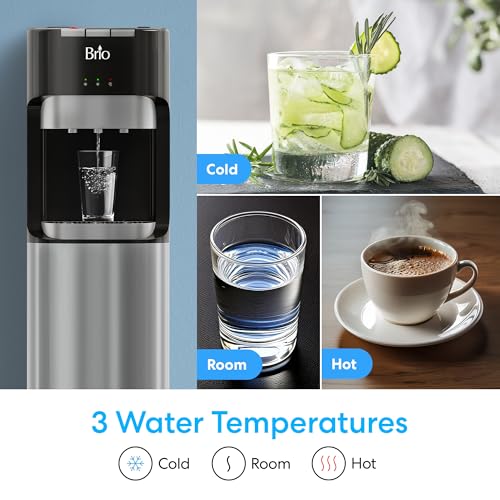 Brio Bottom Loading Water Cooler Dispenser for 5 Gallon Bottles - 3 Temperatures with Hot, Room & Cold Spouts, Child Safety Lock, LED Display with Empty Bottle Alert, Stainless Steel