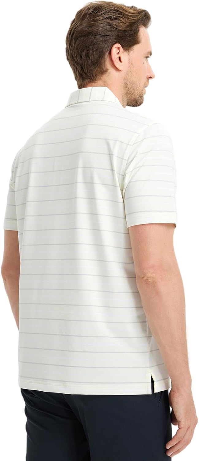 Rouen Mens Golf Shirt Moisture Wicking Dry Fit Performance Stripe Casual Collared Short Sleeve Golf Polo Shirts for Men