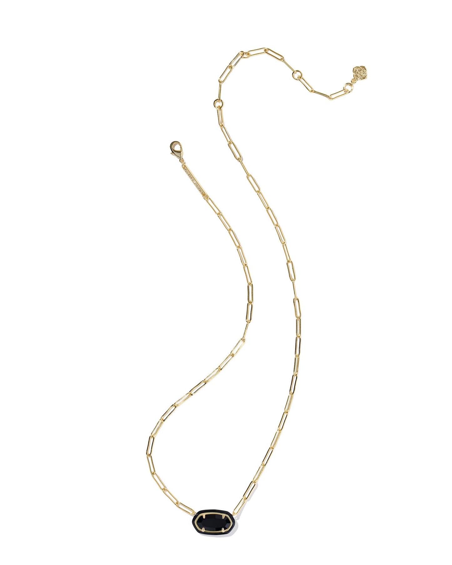 Kendra Scott Elisa Enamel Frame Paperclip Necklace, 14K Gold-Plated Brass, Fashion Jewelry for Women, Black Agate
