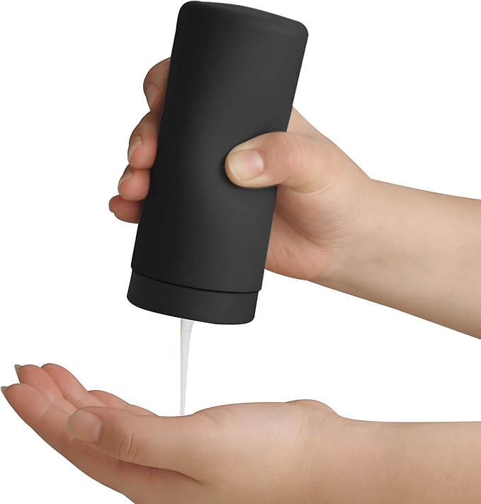 ElmRidge Dish Soap Silicone Dispenser for Kitchen Sink,Squeeze Washing Up Liquid and Hand Soap,Round refillable Silicone Bottles,Easy to Fill and to use, 8.5 oz,Black 2.4 x 2.4 x 5.5 inches (Black)
