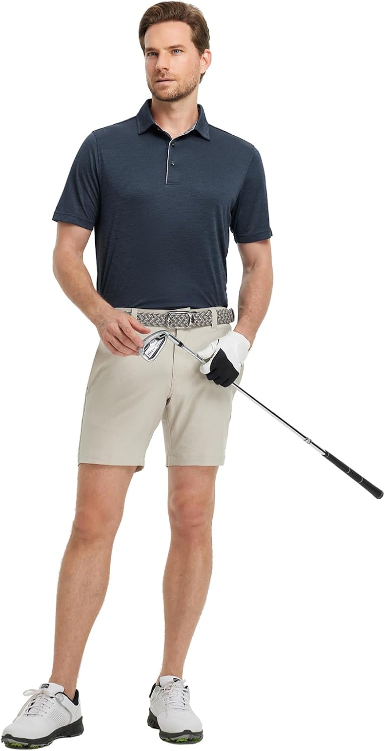 M MAELREG Golf Shirts for Men Short Sleeve Dry Fit Casual Striped Performance Moisture Wicking Collared Mens Polo Shirts