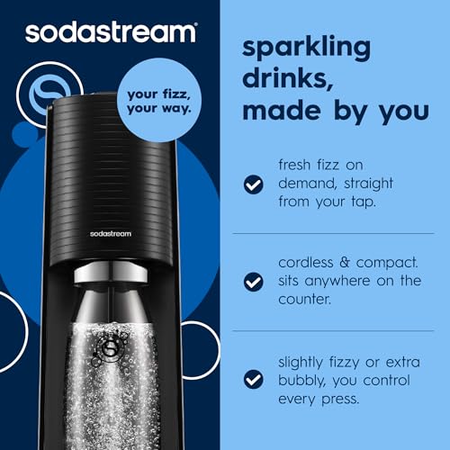 SodaStream TERRA Sparkling Water Maker, CO2 Bundle, CQC CO2 System, Includes 3 Quick Connect 60L CO2 Cylinders, 1 Dishwasher Safe BPA Free Bottle, Make your own Pepsi, Black