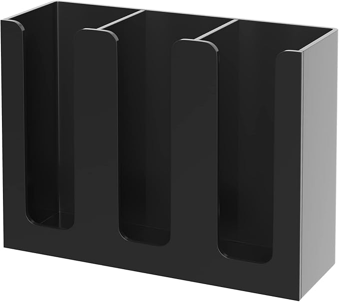 KOTEMON Acrylic Cup and Lid Holder, 3 Compartment, Disposable Coffee Cup Dispenser Cup Storage Organizer, Black