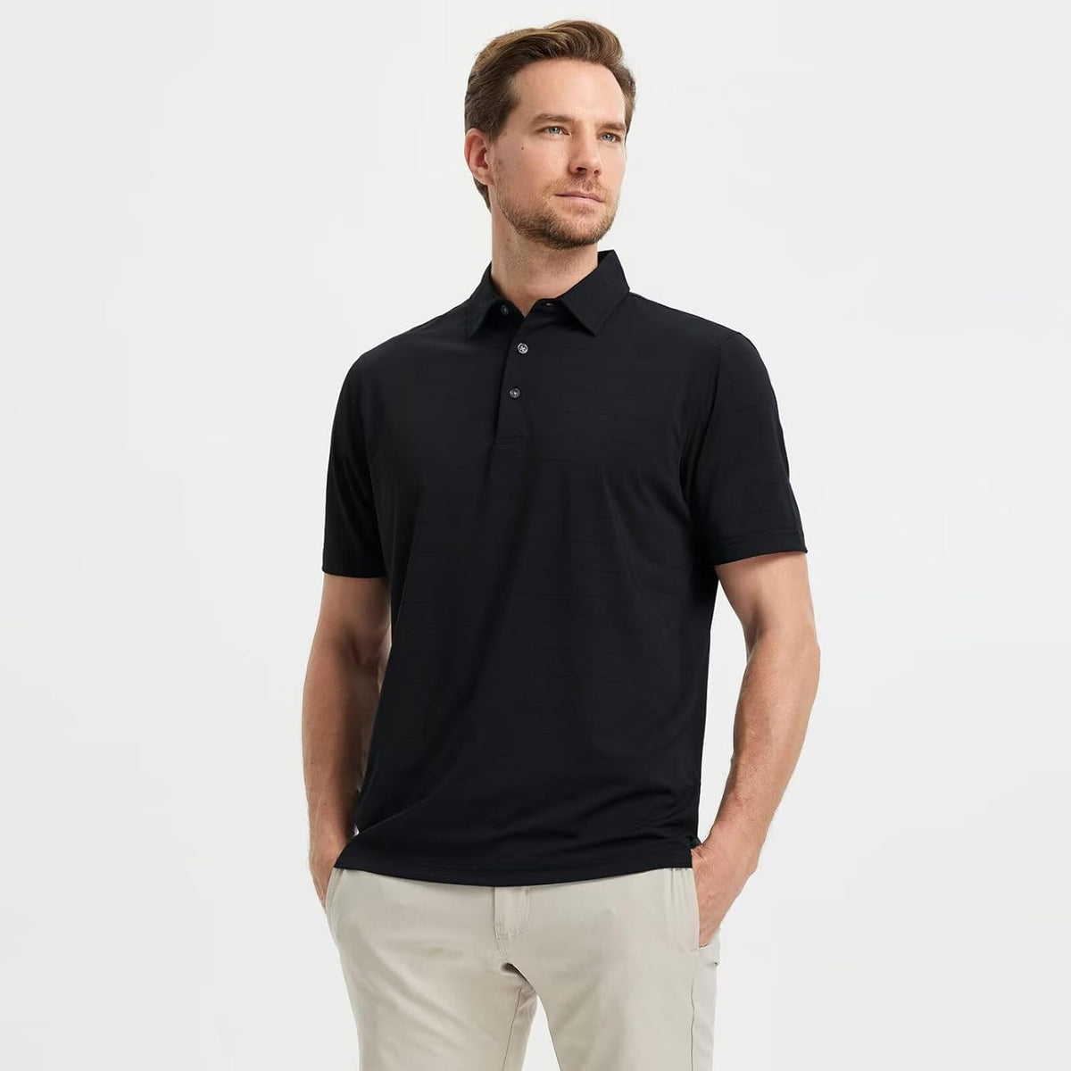 M MAELREG Golf Shirts for Men Moisture Wicking Striped Polo Performance Dry Fit Business Sports Mens Polo Shirts Short Sleeve
