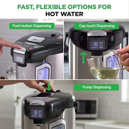 NutriChef Digital Water Boiler and Warmer - 5L/5.28 Qt Stainless Electric Hot Water Dispenser w/LCD Display, Rotating Base, Keep Warm, Auto Shut Off, Safety Lock, Instant Heating for Coffee & Tea