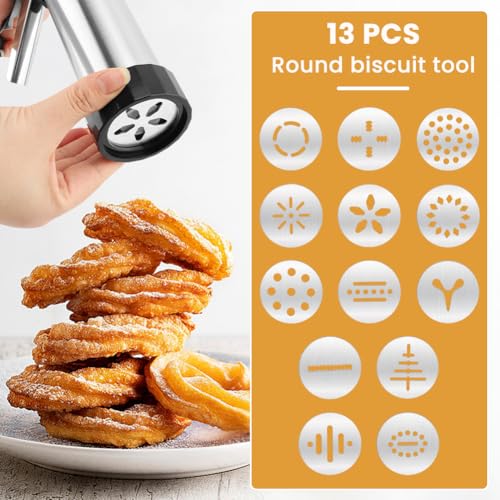Stainless Steel Cookie Press Kit – 13 Discs & 8 Tips: Easy Shaping & Decor for Baking, Perfect for DIY Cookies/Cakes – Time-Saving for Home Bakers & Dessert Lovers