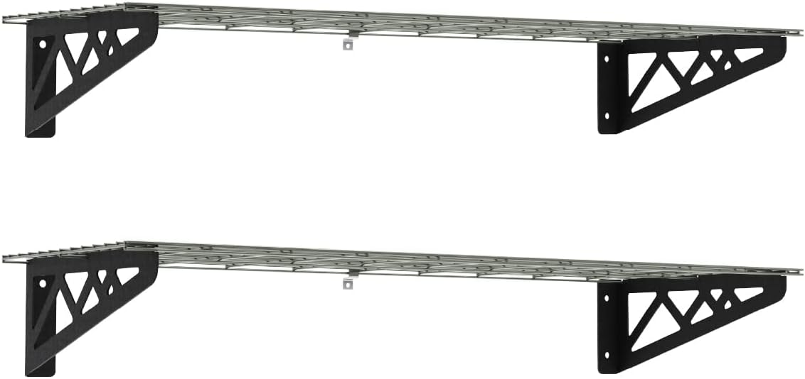 SafeRacks Wall Shelves - 2 Pk 12"x36" Wall Mountable Shelving Unit for Storage Rack, Pantry Shelves, or Utility Shelving, Heavy Duty Shelves w/ 4 Versatile Accessory Hooks, 300lbs Capacity, Hammertone