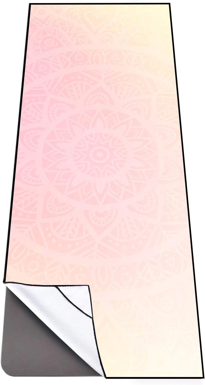 QiyI Yoga Mat Towel with Corner Pockets, Non Slip Sweat Absorbent Hot Yoga Towels, Soft Yoga Blankets with Travel Bag, Skidless Mat Cover for Workout, Gym, Fitness - 70"x26", Gradient Mandala