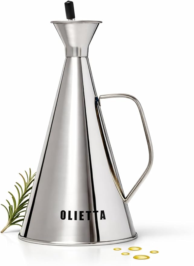 Olietta Olive Oil Dispenser Bottle Stainless Steel Non Drip Leak Proof No Mess Vinegar Pourer & Kitchen Drizzler 17 oz 500ML 0.5 Litre Great for Pouring & Drizzling Easy to Clean & Leakproof