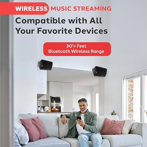 Pyle Waterproof Wall Mount Speaker System - 5.25 Inch Active + Passive Pair Wireless Bluetooth Compatible Indoor/Outdoor Stereo Sound Set with AUX IN - Pyle PDWR52BTBK (Black)