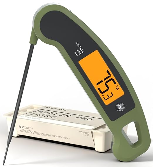 Lavatools Javelin® PRO Classic Ultra-Fast 2-Second Professional Digital Instant Read Meat Thermometer for Grill and Cooking, Auto-Rotating Backlit Display, IP65 Water Resistant – Olive