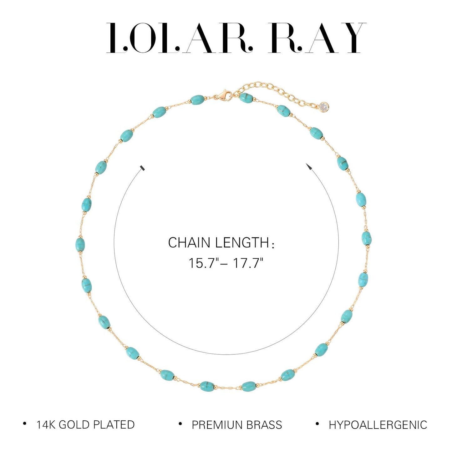 LOLAR RAY Turquoise Jewelry for Women - 14K Gold Plated Oval Choker Boho Necklaces for Women Summer Beach Boho Choker Bead Gift