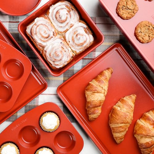 Larder & Vine 8-Piece Bakeware Set | Non-Stick Baking Set with Ceramic Finish | PFAS, PFOA, PTFE, and BPA Free Baking Essentials | Baking Sheets, Muffin Tins and Assorted Baking Pans | Cabernet