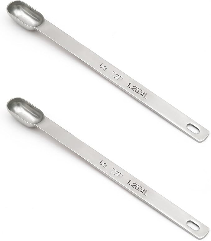 2PCS 1/4tsp (1.25ml) Single Measuring Spoon, Stainless Steel Long Handle Individual Teaspoons Only
