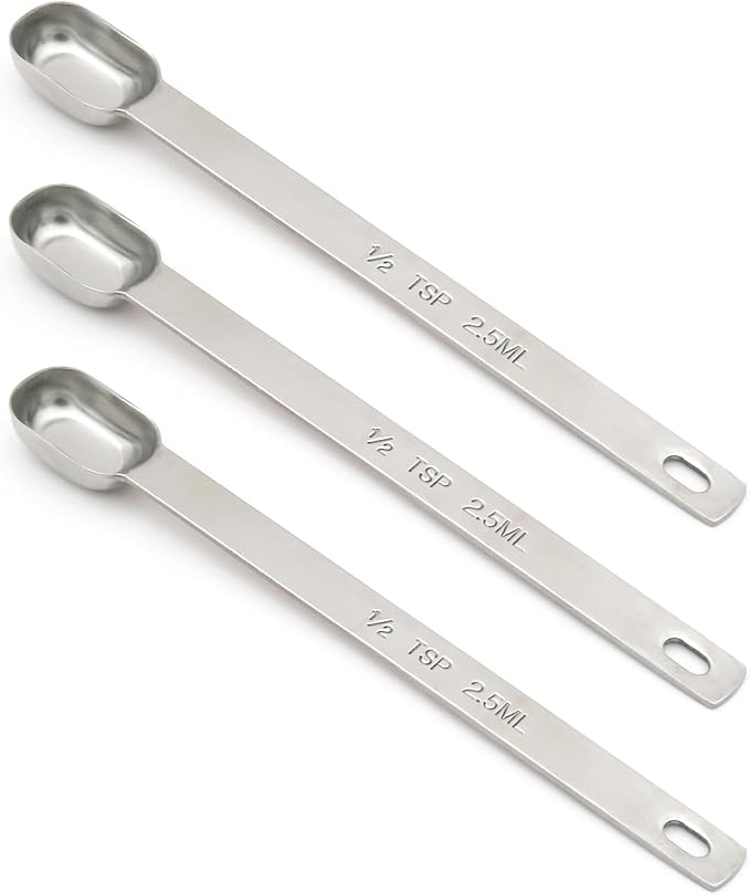 3PCS 1/2tsp (1/6tbsp, 2.5ml) Single Measuring Spoon, Stainless Steel Long Handle Individual Teaspoons Only