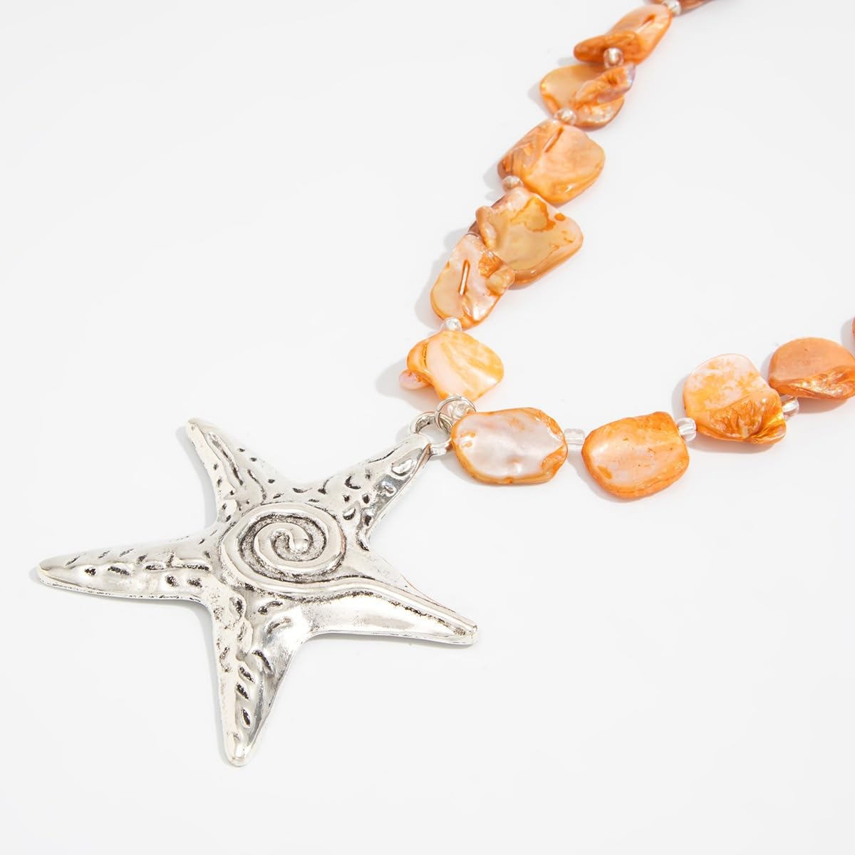 LNNVKRV Chunky Silver Big Starfish Pendant Necklace for Women Fashion Adjustable Colorful Irregular Shell Beaded Choker Necklaces Boho Summer Beach Jewelry for Women (orange)