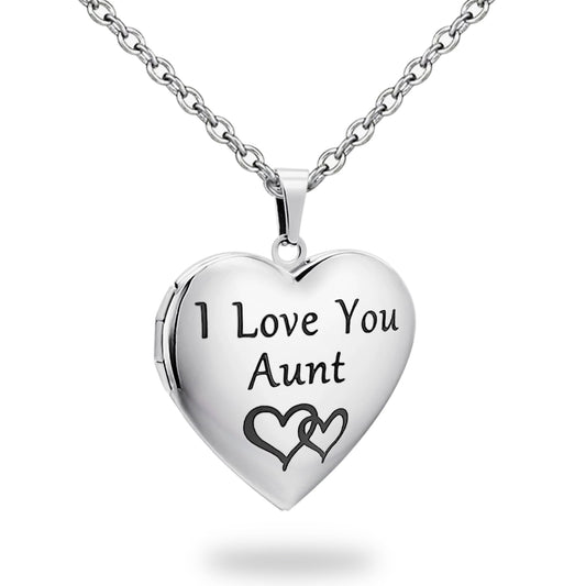 PHOCKSIN I Love You Aunt Silver Heart Locket Necklace For Women That Hold Pictures Photo Lockets Birthday Gifts for Aunt From Niece