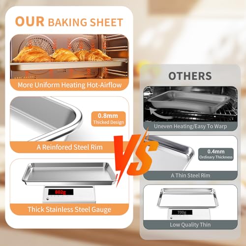 Baking Sheet Set of 3, Stainless Steel Cookie Sheets Baking Sheet Pan, 10.5/12.4/16 Inch, Thicker and Firmer Baking Pans Set, Non-stick, Non toxic & Heavy Duty & Easy Clean，Dishwasher Safe