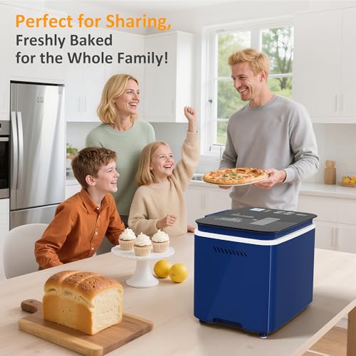 SUNVIVIPRO 21-in-1 Programmable Bread Machine, 2.2LB Break Maker with Nonstick Pan & Digital Touch Panel, 3 Loaf Sizes 3 Crust Color, Keep Warm & 15H Timer, Bread Making Kit & Breakfast Maker, Blue