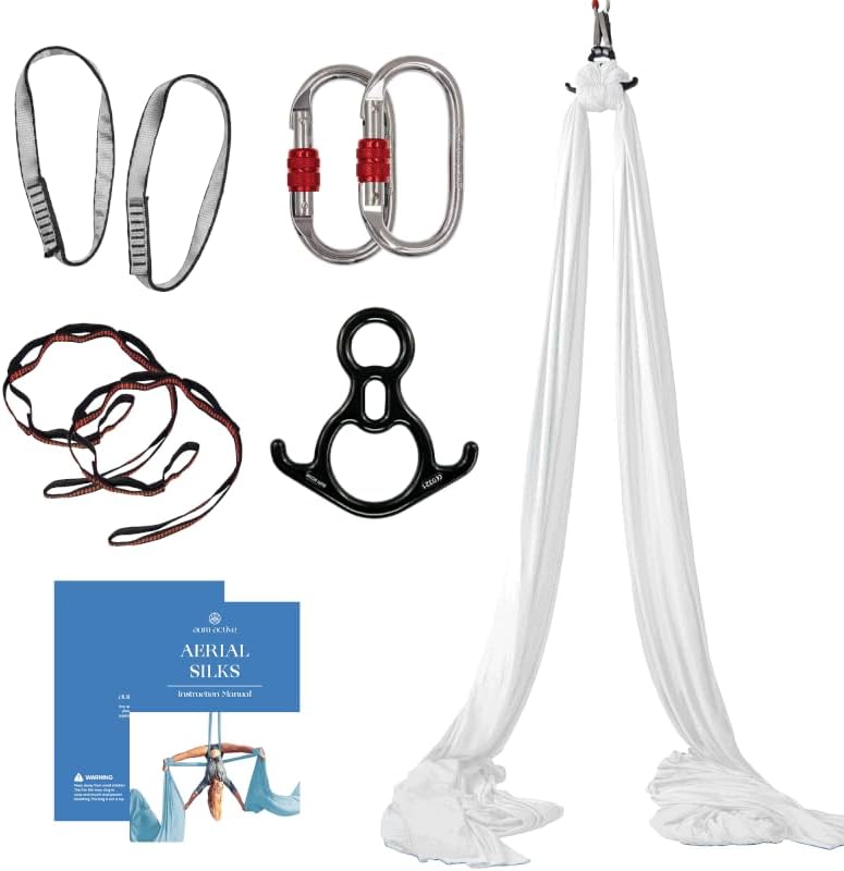 Aerial Silks Starter Kit - Durable 9 Yards of Aerial Yoga Hammock with Hardware & Guide - Aerial Swing for Acrobatic Flying Yoga & All Levels (Aerial Rigging Point Up to 13ft)