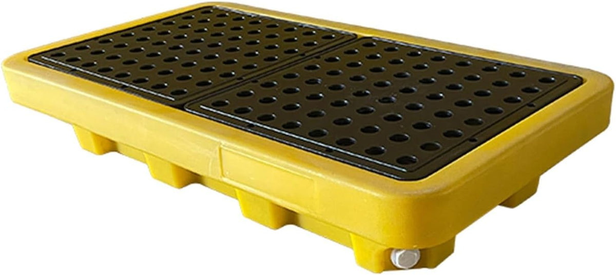 Drum Containment Spill Pallet, Industrial Nestable Oil Drums Leak-Proof Tray, Garage Storage Detachable Anti Slip Polyethylene Platform with Drain (Color : Yellow-2 Pack, Size : 26.2"x14.2"x