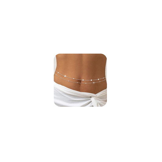 RELVEO 2PCS Silver Waist Chain Adjustable Layered Belly Chain Body Chain Jewelry for Women Sexy Bikini Beach Beaded Waist Chains