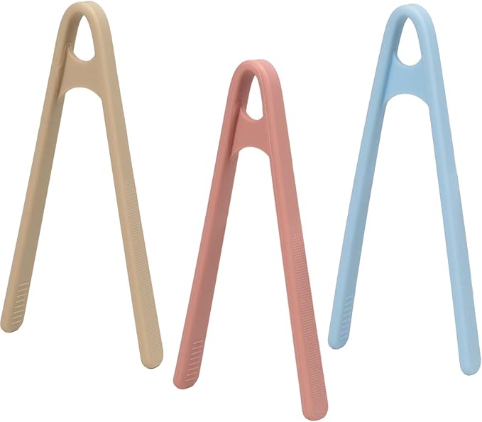 3-Pack Mini Silicone Tongs – 5.5" Small Kitchen Tongs in 3 Colors for Cooking, Serving & Fine Motor Skills