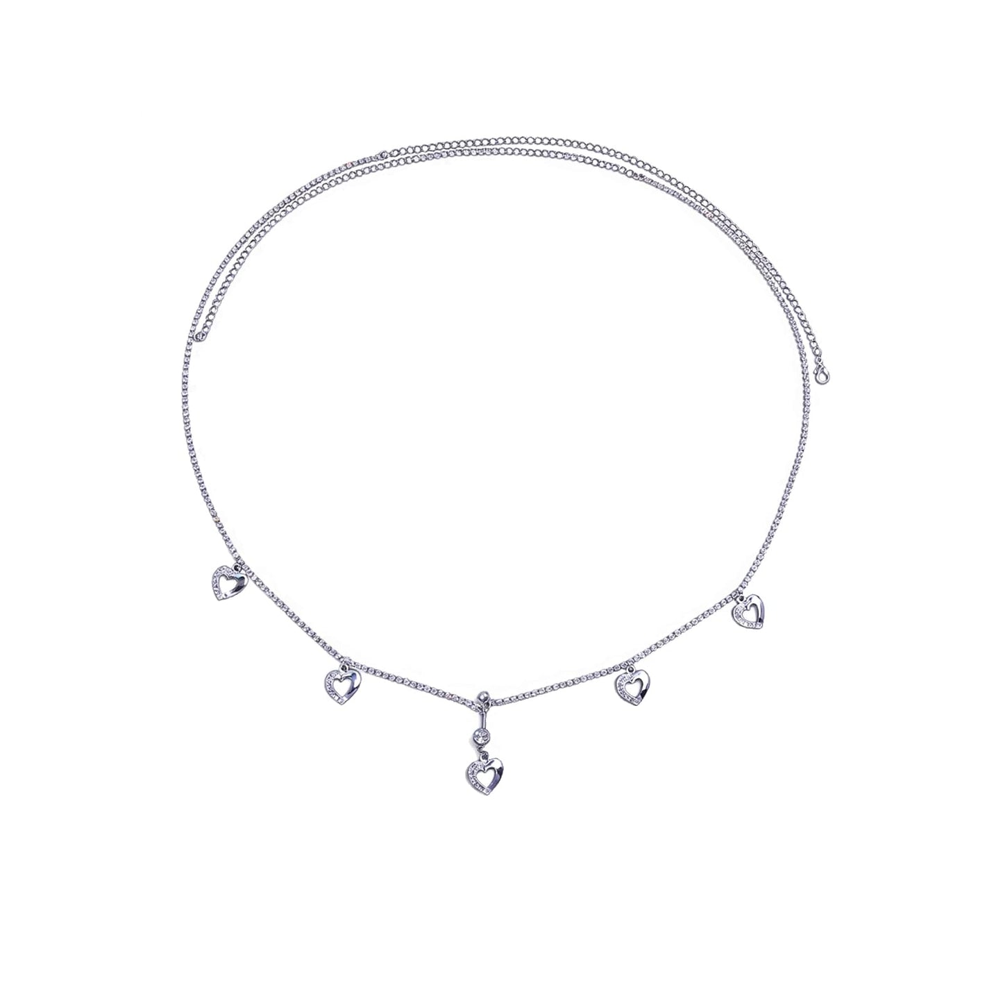 Sexy Rhinestone Waist Chain Navel Piercing Dangle Belly Button Rings Waist Chain Bikini Crystal Heart Belly Chain for Women Body Jewelry (Heart)
