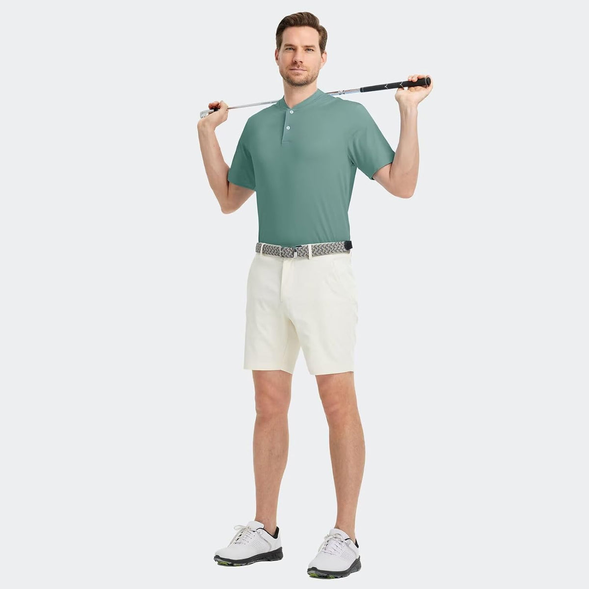 M MAELREG Collarless Golf Shirts for Men Dry Fit Moisture Wicking Performance Solid Casual Mens Henley Shirts Short Sleeve