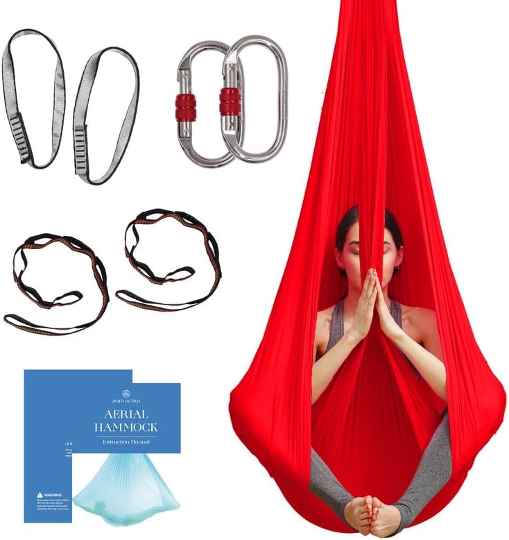 Aerial Silk Yoga Hammock & Swing for Home, Inversion Exercises, Starter Kit for All Levels - Durable with Extension Straps, Carabiners, and Pose Guide