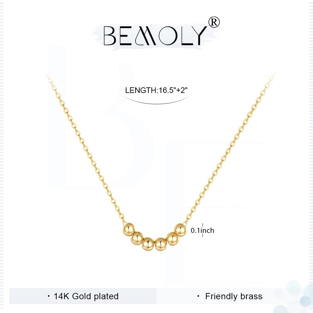 Gold Beads Necklace, Women 14k Gold Plated Cute Fashion Dainty Necklace Tiny Beads Chain Penadant Necklace Minimal Jewelry