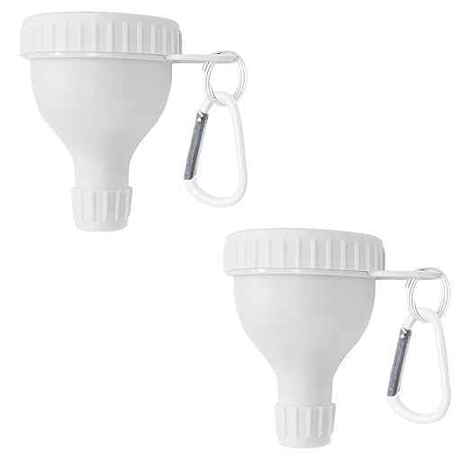 2 Pack Protein Powder Container to Go - Mini Funnel with Keychain and Keyring, Water Bottle Funnel for Shakers（White）
