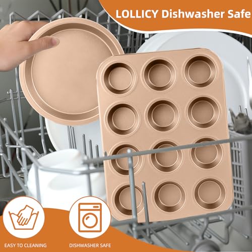 11-Piece Nonstick Baking Pans Set - Professional Grade Carbon Steel Bakeware with Premium Coating- Dishwasher Safe, Stackable, Oven Safe to 450°F (Champagne)