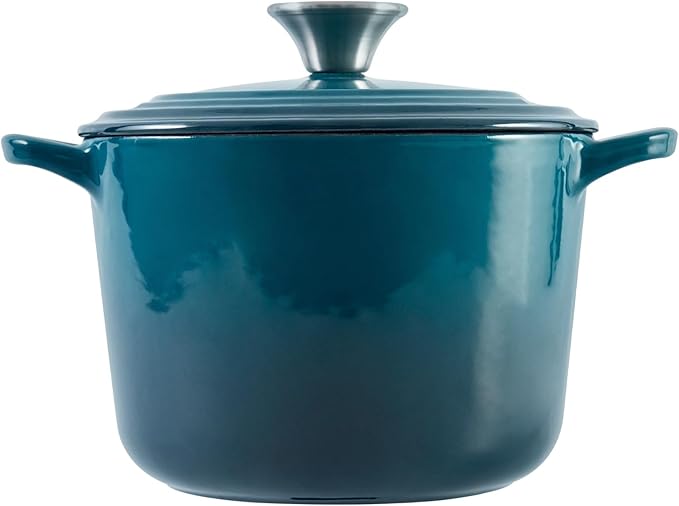Flavehc Dutch Oven Pot with Lid 2.8 qt Cast Iron Dutch Oven for Bread Baking DarkCyan Enameled Cast Iron Rice Pot with Handels