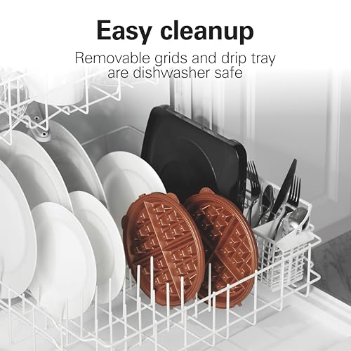 Hamilton Beach Belgian Waffle Maker with Removable PFAS-Free Durathon Nonstick Coated Plates, Easy Flip, Ceramic Grids, Black (26031)