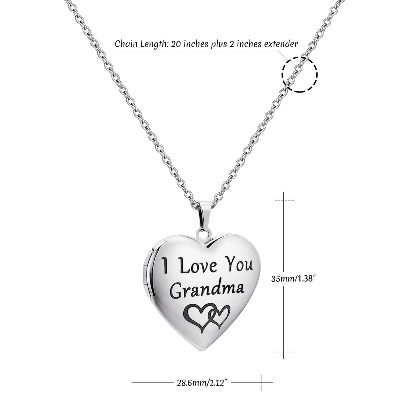 PHOCKSIN I Love you Grandma Custom Necklaces For Women Picture Necklace Personalized Photo Heart Locket Necklace Customized Memorial Necklace Mothers Day Gifts
