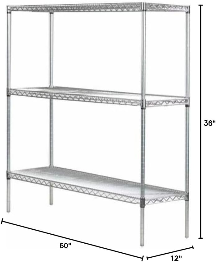 Omega 12" Deep x 60" Wide x 36" High 3 Tier Chrome Starter Shelving Unit