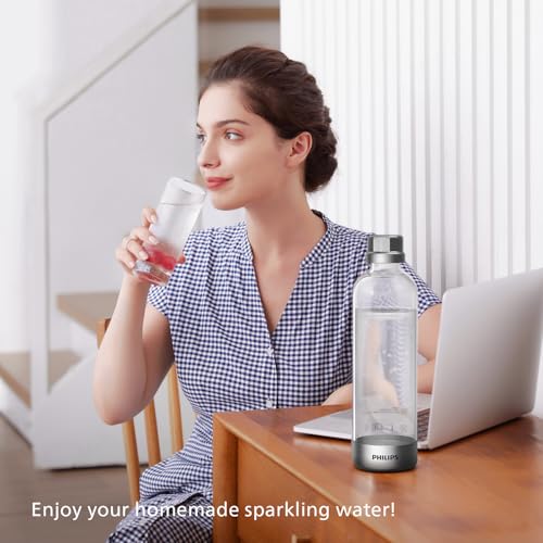 Philips Soda Streaming Machine, Stainless Sparkling Water Maker Easy Install with Quick Twist 1L PET Carbonating Bottle, Soda Maker Compatible with 60L CO2 Carbonator (NOT Included), ADD4902BKOQ/37