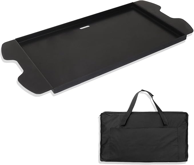 7034 Cast Iron Griddle Plate with Carry Bag for Weber Traveler Grills 9010001 9020001，Upgrade Flat Top Griddle Replacement Part for 9030001 9013001 9011701 Weber Traveler Portable Gas Grills,Black